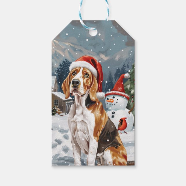 Étiquettes-cadeau American English Foxhound Chien hiver Noël Joie (Devant)