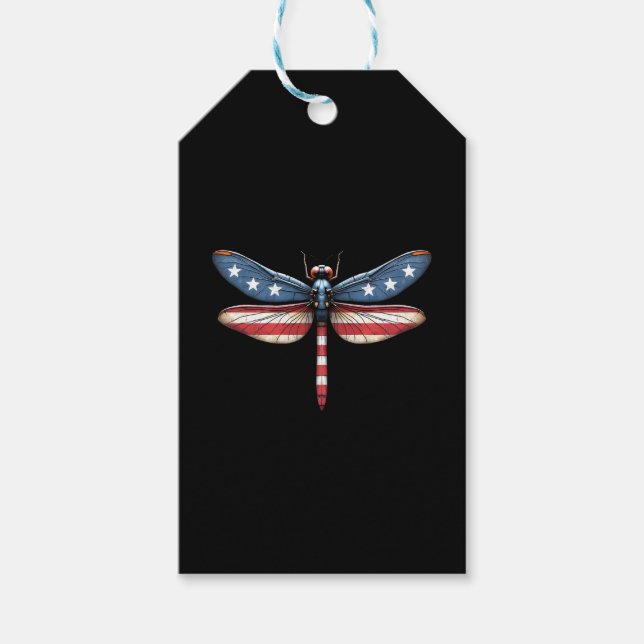 Étiquettes-cadeau American Flag Dragonfly Patriotic 4th of July Red  (Devant)