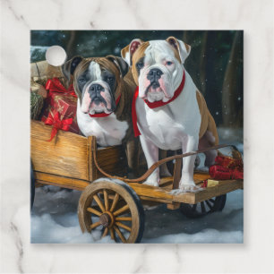 Étiquettes Cadeau American Staffordshire enneigé traîneau de Noël