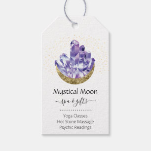 Étiquettes-cadeau Améthyste Crystal Cluster Or Croissant Lune Mystiq