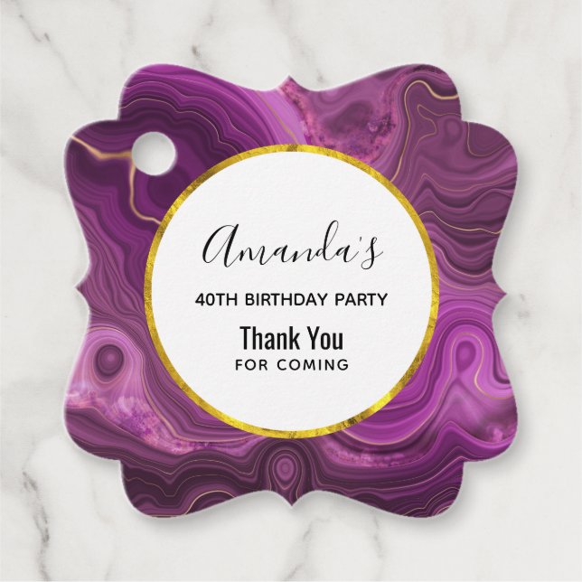Étiquettes Cadeau Améthyste Violet Et Merci D'Agate Abstrait Or (Devant)