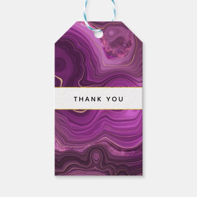 Étiquettes-cadeau Améthyste Violet Et Merci D'Agate Abstrait Or (Devant)