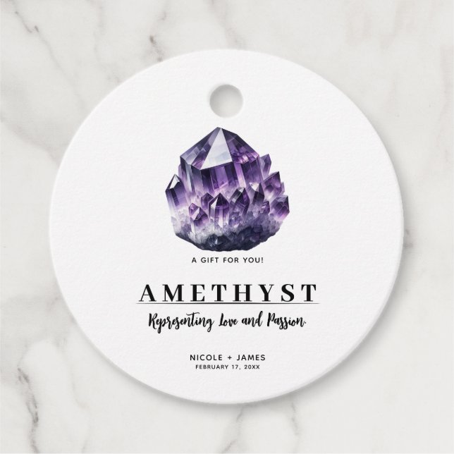 Étiquettes Cadeau Améthyste Violette Quartz Calmant Mariage  (Devant)