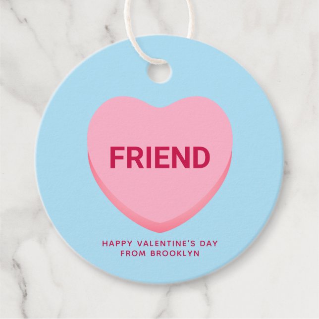 Étiquettes Cadeau Ami conversation bleu rose coeur Valentine's (Devant)