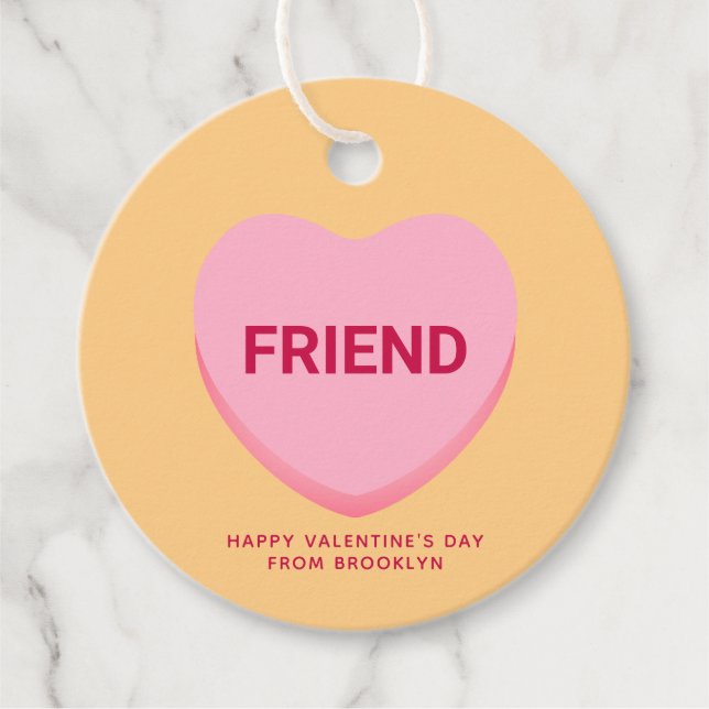 Étiquettes Cadeau Ami conversation orange rose coeur Valentine's (Devant)