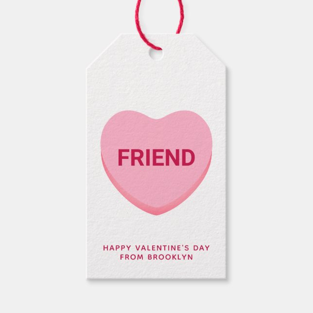 Étiquettes-cadeau Ami conversation rose blanc coeur Valentine's (Devant)