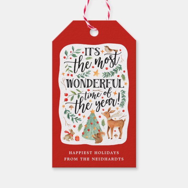 Étiquettes-cadeau Amis de la forêt | Blanc | Vacances (Devant)