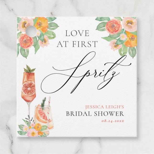 Étiquettes Cadeau Amour au premier Spritz Bright Cocktail Baby Showe (Devant)