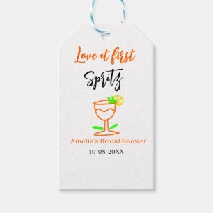 Étiquettes-cadeau Amour au premier spritz orange noir enterrement de