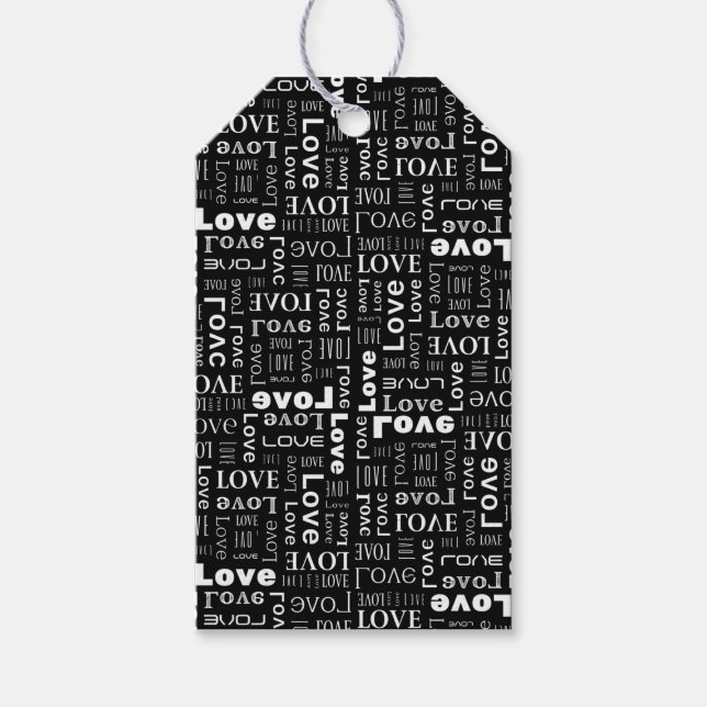 Étiquettes-cadeau Amour blanc fond noir (Devant)
