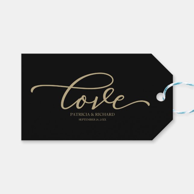 Étiquettes-cadeau Amour Chic Or Script Noir (Devant (Horizontal))