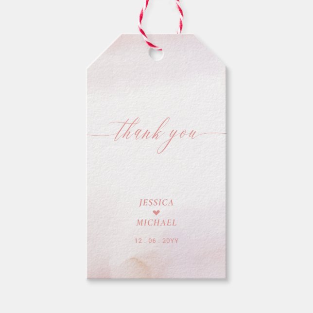 Étiquettes-cadeau Amour | Coral Rose Coeur & Aquarelle Mariage Favor (Devant)