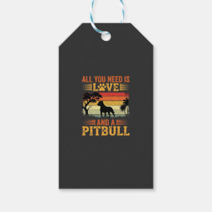 Étiquettes-cadeau Amour de Pitbull Coucher de Soleil Rétro Chien