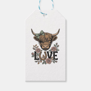 Étiquettes-cadeau Amour de vache des Highlands Fleur vintage fer à c