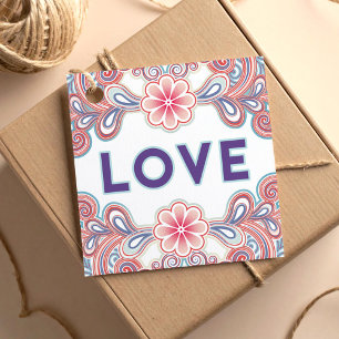 Étiquettes Cadeau Amour design avec fleurs vintages et violets