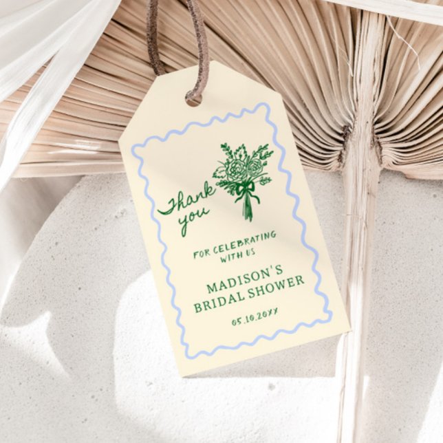 Étiquettes-cadeau Amour en Fleur Bleue et Verte Fête de Mariage Merc (Créateur téléchargé)