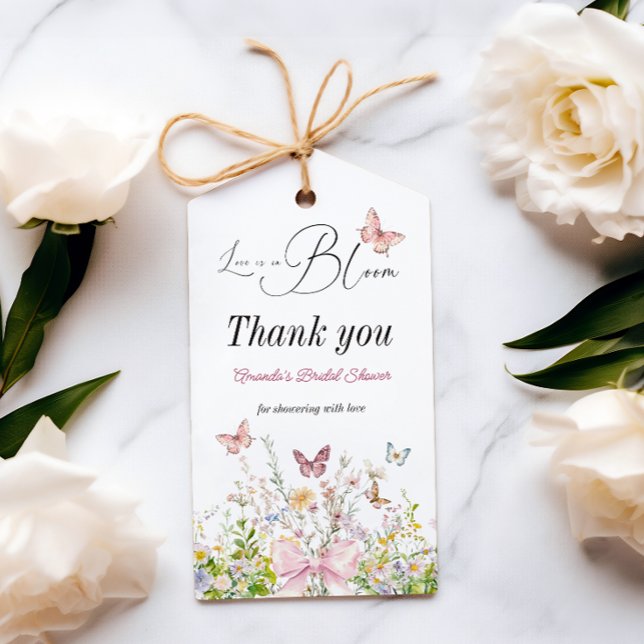 Étiquettes-cadeau Amour en fleurs rose pâle ruban mariage (Créateur téléchargé)