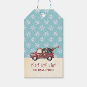 Étiquettes-cadeau Amour et joie de paix avec Noël de camion de