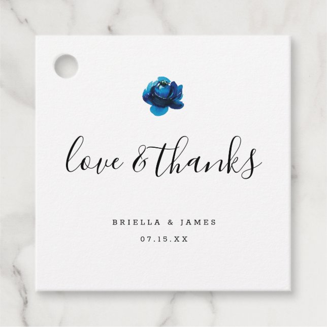 Étiquettes Cadeau Amour et Merci Blue Peony mariage merci (Devant)