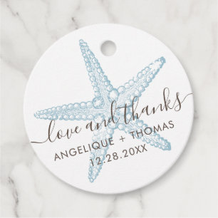 Étiquettes Cadeau Amour et Merci Blue Starfish Beach Mariage