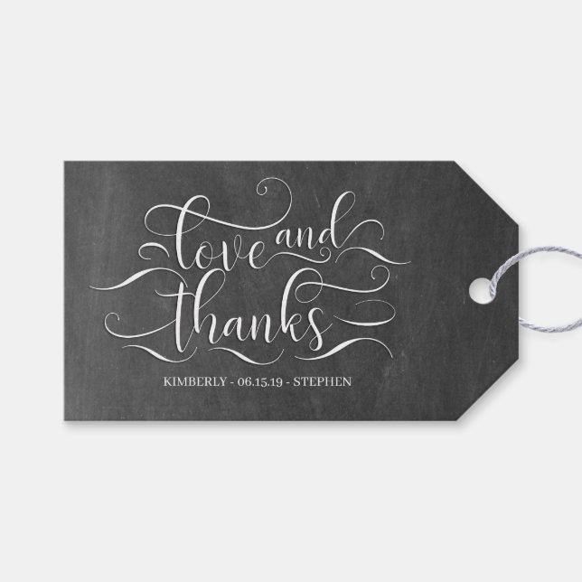 Étiquettes-cadeau Amour et Merci Elegant Mariage Chalkboard (Devant (Horizontal))