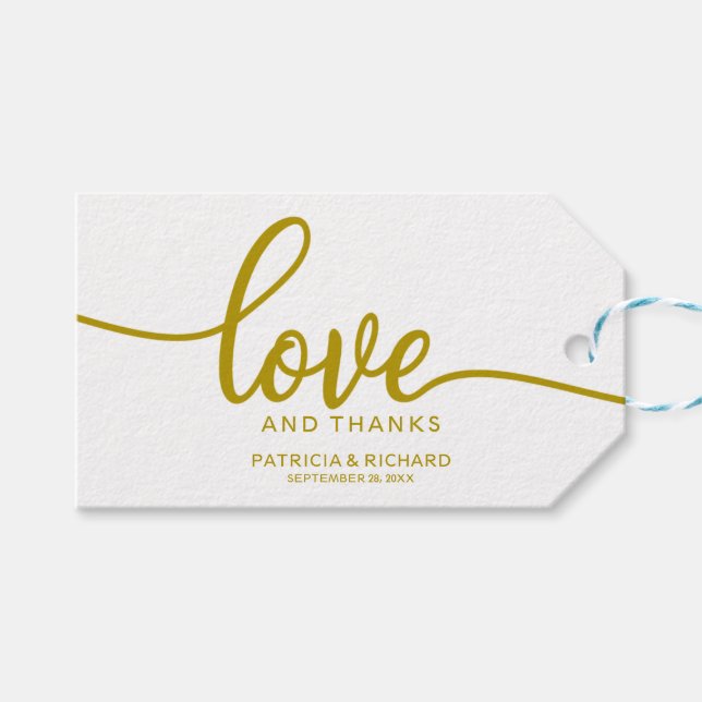 Étiquettes-cadeau Amour et Merci - Gold Calligraphy Wedding Favor (Devant (Horizontal))