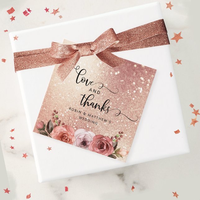 Étiquettes Cadeau Amour et Merci, Moderne, Blush Rose Gold (Créateur téléchargé)