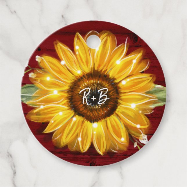Étiquettes Cadeau Amour et Merci Monogram Rustic Mariage Sunflower (Devant)