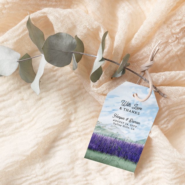 Étiquettes-cadeau Amour et Merci Mountain Lavender Paysage (Wedding Favor Tags from my Mountain Lavender Wedding Collection)