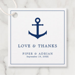 Étiquettes Cadeau Amour et merci Nautical Navy Blue Ancre Mariage