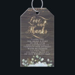 Étiquettes-cadeau Amour et Merci Rustic Floral Citrouille Mariage de<br><div class="desc">Amour et Merci - fleurs bleues poussiéreuses étiquettes mariage de automne citrouille</div>