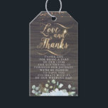 Étiquettes-cadeau Amour et Merci Rustic Floral Citrouille Mariage de<br><div class="desc">Amour et Merci - fleurs bleues poussiéreuses étiquettes mariage de automne citrouille</div>