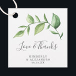 Étiquettes Cadeau Amour et Merci Rustic Greenery Mariage<br><div class="desc">Des étiquettes rustiques de mariage verdoyantes avec un design simple avec une aquarelle verte peinte avec de grands feuilles, sur un arrière - plan blanc. Ci-dessous est le message, "Amour et Merci" dans une police manuscrite avec vos noms et date dans une police serif. Le côté arrière a un lavage...</div>