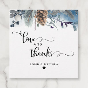 Étiquettes Cadeau Amour et Merci, Rustique Dusty Blue Floral