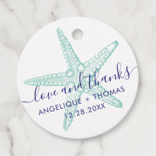 Étiquettes Cadeau Amour et Merci Starfish Plage Turquoise Mariage