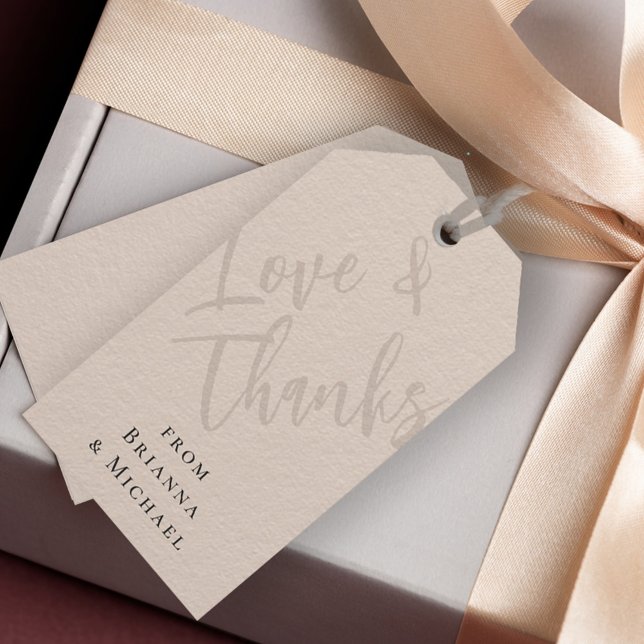 Étiquettes-cadeau Amour et Remerciements Beige Neutre avec Noms (Personalize this attractive favor tag for your wedding favors or other gifts.)