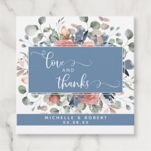 Étiquettes Cadeau Amour et Remerciements,  Floral Bleu Poussiéreux B