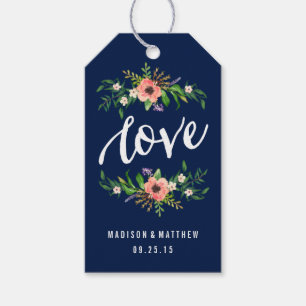 Étiquettes-cadeau Amour floral dans la marine   Balises Cadeaux Mari