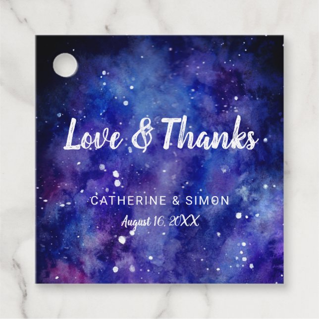 Étiquettes Cadeau Amour & merci aquarelle galaxie étoile étoile (Devant)
