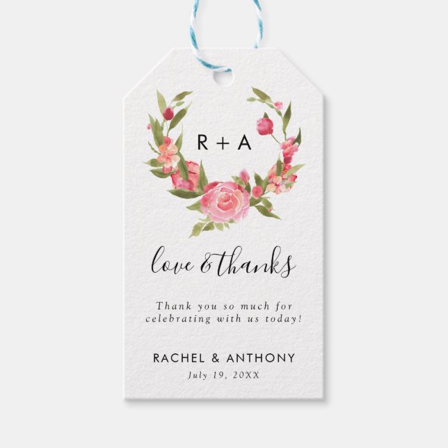 Étiquettes-cadeau amour & merci Aquarelle Rose rose Mariage de couro (Devant)