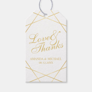 Étiquettes-cadeau 'Amour & Merci' Blanc & Or Elégant Mariage Faveur