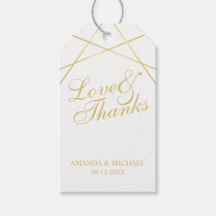 Étiquettes-cadeau 'Amour & Merci' Blanc & Or Elégant Mariage Faveur