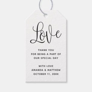 Étiquettes-cadeau Amour. Merci de mariage à l'écriture simple minima