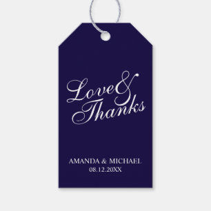 Étiquettes-cadeau 'Amour & Merci' Marine & Mariage Blanc Favoriser