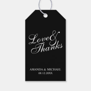 Étiquettes-cadeau 'Amour & Merci' Noir & Blanc Mariage Faveur