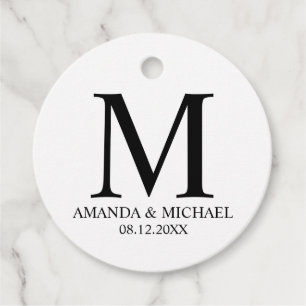 Étiquettes Cadeau 'Amour & Merci' Noir et Blanc Mariage élégant