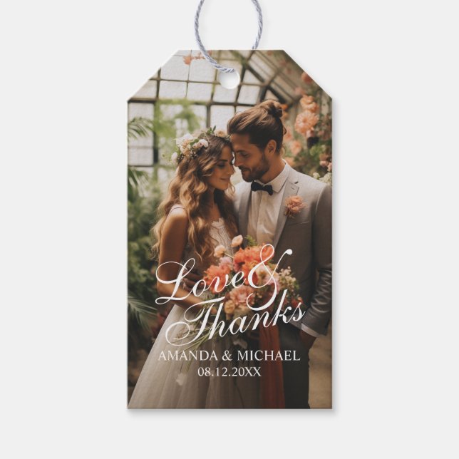 Étiquettes-cadeau 'Amour & Merci' Photo personnalisée Mariage Faveur (Devant)