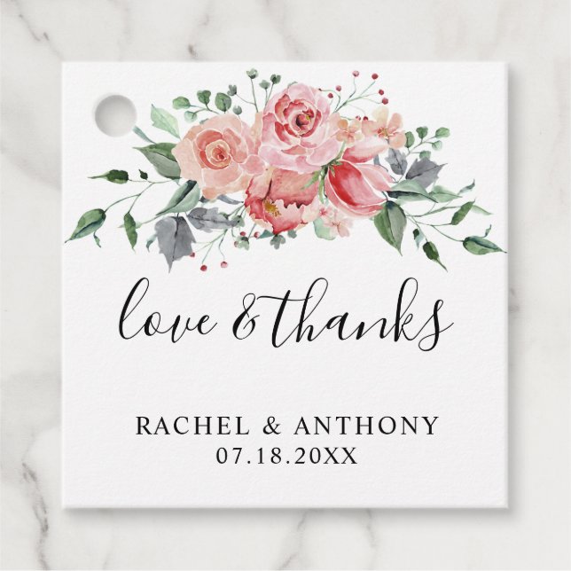 Étiquettes Cadeau amour & merci Rose Roses Aquarelle Elégant Chic (Devant)