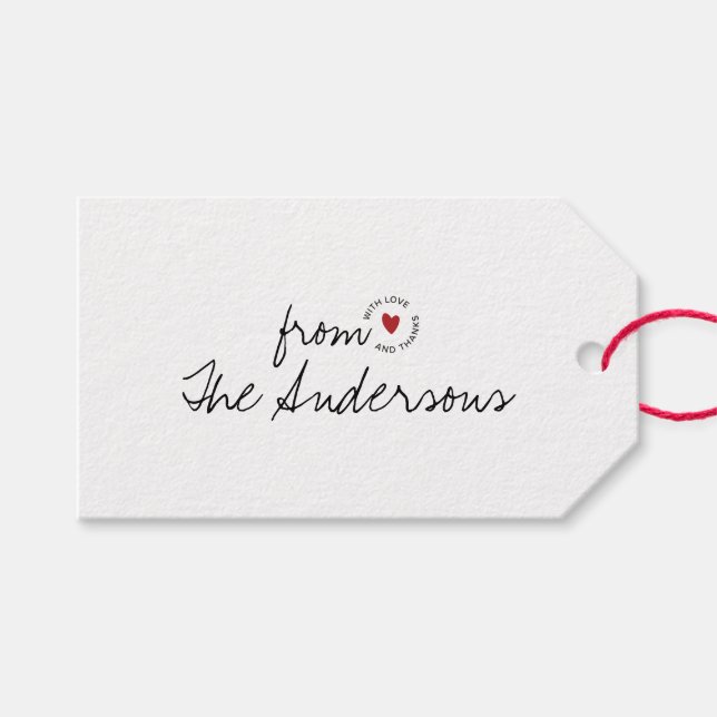 Étiquettes-cadeau Amour Moderne et Merci Cœur à Script Simple (Devant (Horizontal))