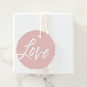 Étiquettes Cadeau AMOUR moderne lettré à la main blanc type rose pâl